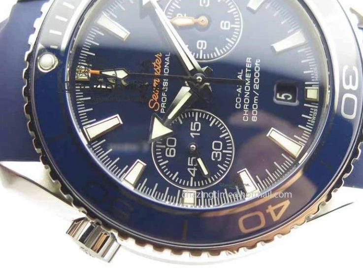 0508 Chic Planet Ocean Master Chrono 45mm SS OM 1:1 Best Edition Blue Dial On Blue Rubber Strap A 8172